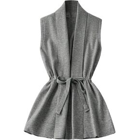 GORGLITTER Women's Drawstring Tie Front Sweater Cardigan Sleeveless Open Neck Vest Outerwear in Kuwait