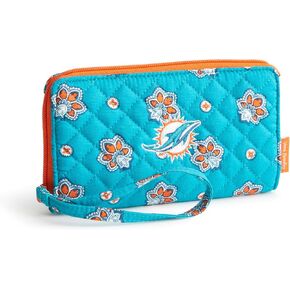 Vera Bradley Cotton Collegiate Front Zip Wristlet with RFID Protection (Multiple Teams Available), Purple/White Rain Garden in Saudi Arabia