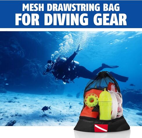 2PCS Mesh Bag, 24.8x17.7inch Mesh Drawstring Bag with Drawstring Closure, Nylon Mesh Storage Bags for Sports Equipment, Diving Swimming Surfing Beach Bags in Kuwait