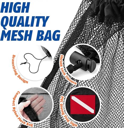 2PCS Mesh Bag, 24.8x17.7inch Mesh Drawstring Bag with Drawstring Closure, Nylon Mesh Storage Bags for Sports Equipment, Diving Swimming Surfing Beach Bags in Kuwait