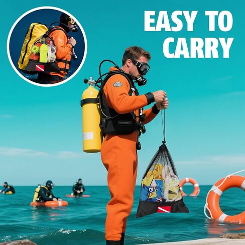 2PCS Mesh Bag, 24.8x17.7inch Mesh Drawstring Bag with Drawstring Closure, Nylon Mesh Storage Bags for Sports Equipment, Diving Swimming Surfing Beach Bags in Kuwait