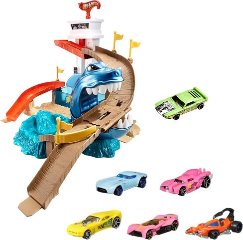 Hot Wheels Toy Car Track Set, Color Shifters Sharkport Showdown, 1:64 Scale Vehicle with Repeat Color-Change Feature in Saudi Arabia