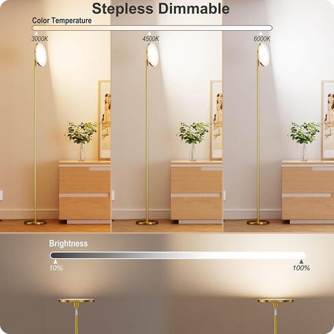 Dimmable Floor Lamp with Remote，Floor Lamps for Living Room Bedroom Office，Adjustable Brightness (10%-100%) and Color Temperature (3000k- 6000k)，Standing Lamp Tall Lamp with Foot Switch in Kuwait
