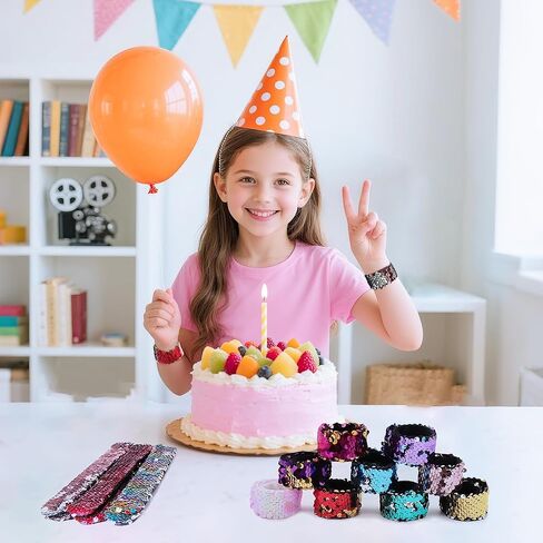 Childom 20 Pack Slap Bracelets 2-Color Reversible Charm Bracelets stage sequins horsetail buckle color ball head hair accessories hair accessories Magic Wristband in Kuwait