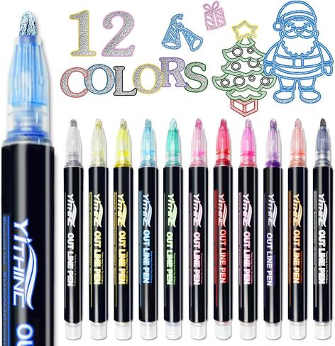 Outline Shimmer Markers, 12 Glitter Metallic Coloring Doodle Gel Pens, Tween Teen Girl Easter Basket Stuffers Gifts Trendy Stuff, Cute School Art Craft Classroom Supplies Set for Kids Ages 4-16 in Saudi Arabia