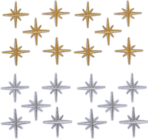 100Pcs Silver Embroidered Star Patches Solid Eight Pointed Star Iron on Patch Celestial Sew on Repair Badge Appliques Bulk for Sewing Making Clothes Shirts Bags Christmas Backpack Diy Supply in Saudi Arabia