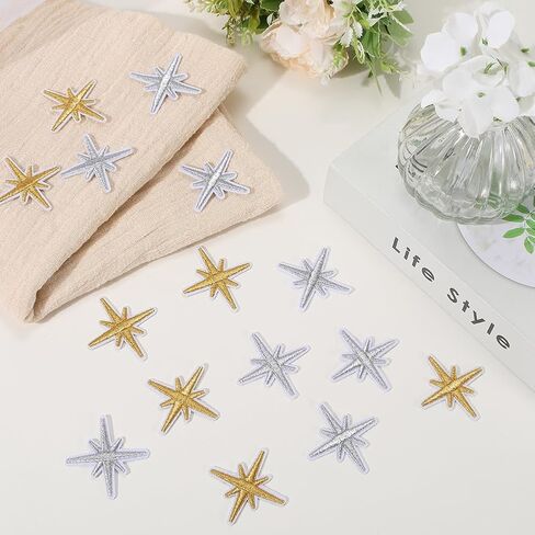 100Pcs Silver Embroidered Star Patches Solid Eight Pointed Star Iron on Patch Celestial Sew on Repair Badge Appliques Bulk for Sewing Making Clothes Shirts Bags Christmas Backpack Diy Supply in Saudi Arabia