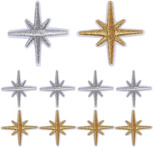 100Pcs Silver Embroidered Star Patches Solid Eight Pointed Star Iron on Patch Celestial Sew on Repair Badge Appliques Bulk for Sewing Making Clothes Shirts Bags Christmas Backpack Diy Supply in Saudi Arabia