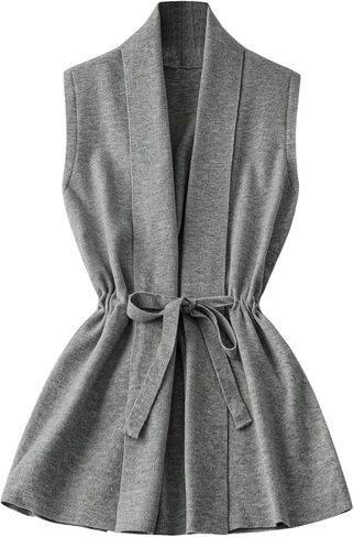 GORGLITTER Women's Drawstring Tie Front Sweater Cardigan Sleeveless Open Neck Vest Outerwear in Kuwait