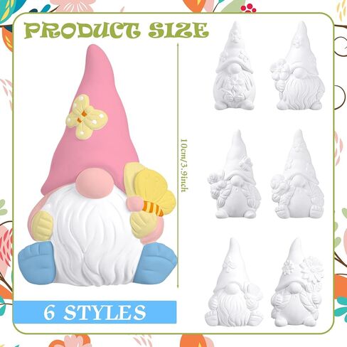 Poen 6 Sets Ready to Paint Your Own Ceramic Gnome Statues St. Patrick's Day DIY Unpainted Ceramics Figurines Kit Paintable Gnome Figurines DIY Art and Craft with Brush Palette Paint in Kuwait