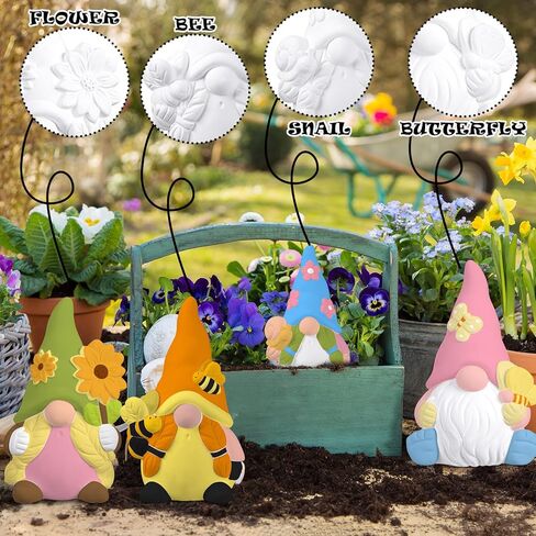 Poen 6 Sets Ready to Paint Your Own Ceramic Gnome Statues St. Patrick's Day DIY Unpainted Ceramics Figurines Kit Paintable Gnome Figurines DIY Art and Craft with Brush Palette Paint in Kuwait