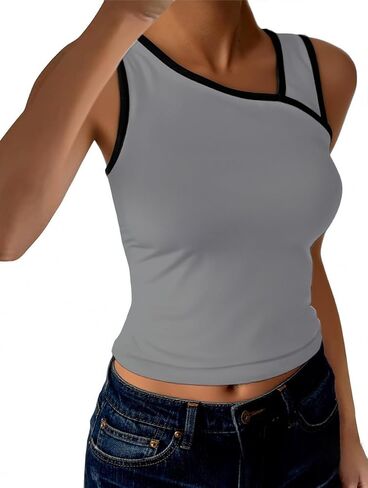 Womens Sleeveless Tank Tops Asymmetrical V Neck Basic Camisole Tight Shirts in Kuwait