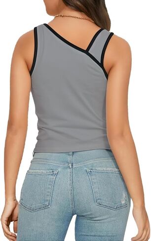 Womens Sleeveless Tank Tops Asymmetrical V Neck Basic Camisole Tight Shirts in Kuwait