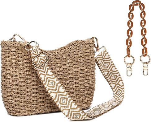 Women's Handmade Woven Shoulder Bags Straw Crossbody Purse Stylish Beach Hobo Handbags with Zipper Closure in Saudi Arabia