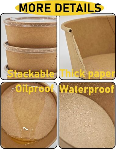 50Pack Disposable Kraft Paper Bowls with Lids & Forks 36oz (1100ml) Round Food Containers Heavy Duty Serving Bowls for Hot/Cold Food Soups Salads Take Out Containers for Household & Restaurant & Party in Saudi Arabia