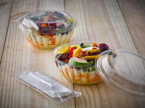 Clear Round 16 oz resq® Reversible Bowl Combo Pack (base & lid), 200 units/case. This premium, upscale, disposable to go container with dome lid is ideal for salads, side items, desserts/pastries. in Saudi Arabia