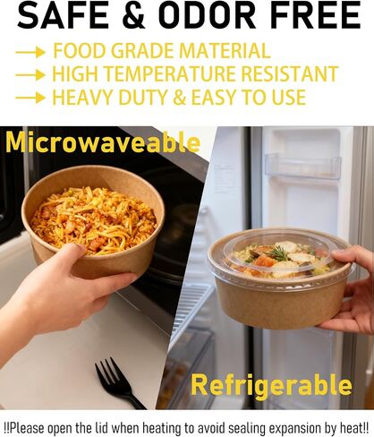 36oz (1100ml) Disposable Paper Salad Bowls with Lids & Forks 50 Pack Food Containers Heavy Duty Serving Bowls for Hot/Cold Food Soups Noodles Round Take Out Containers for Household / Party / Take-out in Saudi Arabia