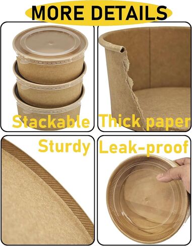 36oz (1100ml) Disposable Paper Salad Bowls with Lids & Forks 50 Pack Food Containers Heavy Duty Serving Bowls for Hot/Cold Food Soups Noodles Round Take Out Containers for Household / Party / Take-out in Saudi Arabia
