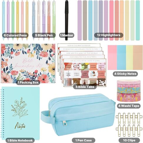 Bible Study Supplies Journaling Kit for Women, Bible Study Kit Includes No Bleed Highlighters and Pens, Pen Case, Annotation kit, Christian Gifts for Women, Beginners in Kuwait