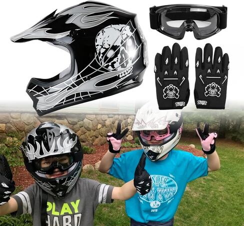 TCT-Motorparts Pink Butterfly Girl Dot Kids Youth Motocross Helmets ATV على الطرق الوعرة دراجة نارية دراجة نارية كاملة الخوذة+قفازات+نظارات متوسطة in Kuwait