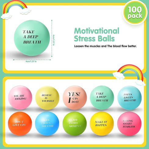 100 Pieces Motivational Stress Balls Colorful Foam Inspirational Pack Small Anxiety Stress Relief Quotes Ball for Relief Encouraging(Motivational,Green) in Saudi Arabia