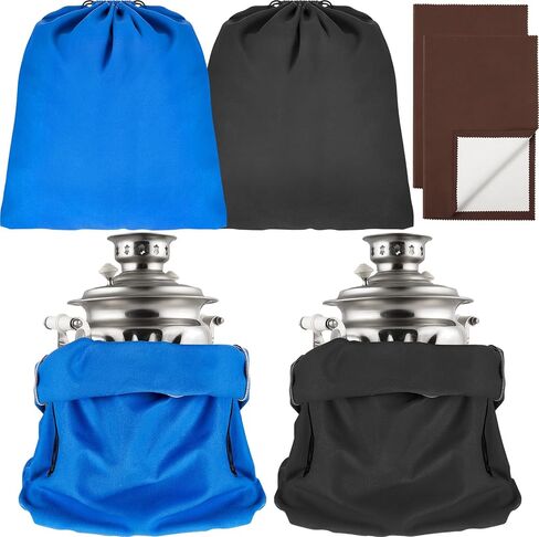 4 Pcs Silver Storage Bags Anti Tarnish 18 x 18 Inch Blue Silverware Bags with 2 Pcs Silver Polishing Cloth Fabric Silverware Protection for Jewelry, Flatware, Tray in Saudi Arabia