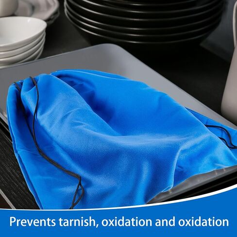 4 Pcs Silver Storage Bags Anti Tarnish 18 x 18 Inch Blue Silverware Bags with 2 Pcs Silver Polishing Cloth Fabric Silverware Protection for Jewelry, Flatware, Tray in Saudi Arabia
