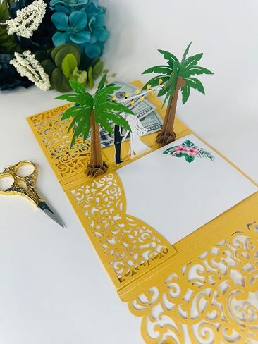 بطاقات الزفاف للعروس والعريس - بطاقة تهنئة منبثقة مع حامل المال للهدية النقدية - بطاقة زواج أنيقة للاستحمام الزفاف ، دش الزفاف ، الابن والابنة في القانون ، أو المشاركة ، أو حديث مع تصميم شجرة النخيل المظروف (الإخلاص الحلو) in Saudi Arabia