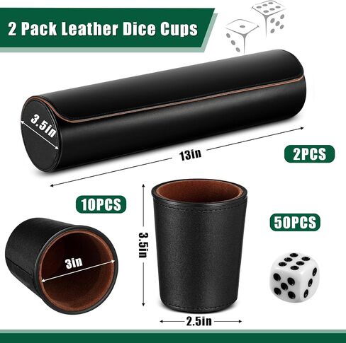 Liliful 2 Set Leather Dice Cups Include 10 Leather Dice Cups, 50 Dice and 2 Leather Storage Case with Magnetic Closure, Liars Dice Game Gift for Party, Craps, Backgammon (Red) in Saudi Arabia