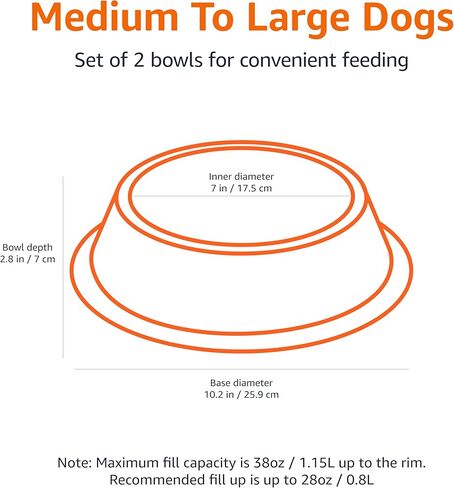 Amazon Basics Stainless Steel Non-Skid Pet Dog Water And Food Bowl, 2-Pack (10 x 2.8 Inches), Each Holds Up to 4 Cups in Saudi Arabia
