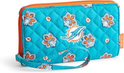 Vera Bradley Cotton Collegiate Front Zip Wristlet with RFID Protection (Multiple Teams Available), Purple/White Rain Garden in Saudi Arabia