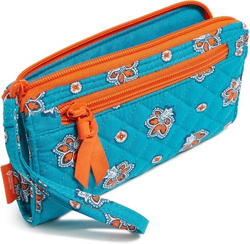 Vera Bradley Cotton Collegiate Front Zip Wristlet with RFID Protection (Multiple Teams Available), Purple/White Rain Garden in Saudi Arabia