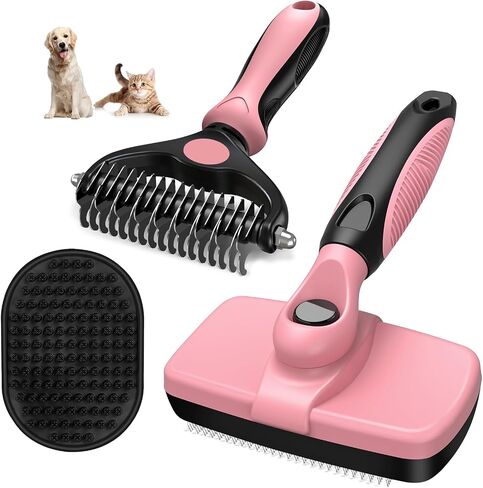3PCS Self Cleaning Slicker Brush & Pet Grooming Rake & Bath Brush for Dogs,Cats and Horses | Double-Sided Dematting Comb & Skin Friendly Deshedding Grooming Tool (J-Green Black) in Kuwait