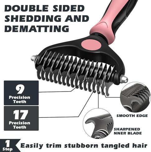 3PCS Self Cleaning Slicker Brush & Pet Grooming Rake & Bath Brush for Dogs,Cats and Horses | Double-Sided Dematting Comb & Skin Friendly Deshedding Grooming Tool (J-Green Black) in Kuwait