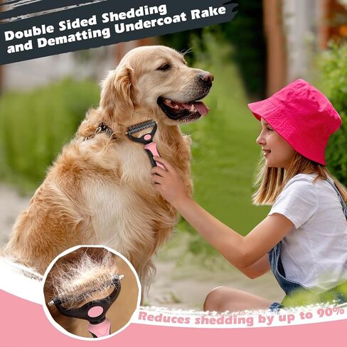 3PCS Self Cleaning Slicker Brush & Pet Grooming Rake & Bath Brush for Dogs,Cats and Horses | Double-Sided Dematting Comb & Skin Friendly Deshedding Grooming Tool (J-Green Black) in Kuwait