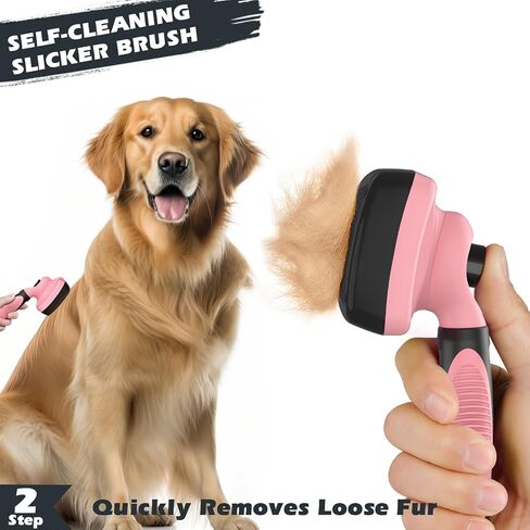 3PCS Self Cleaning Slicker Brush & Pet Grooming Rake & Bath Brush for Dogs,Cats and Horses | Double-Sided Dematting Comb & Skin Friendly Deshedding Grooming Tool (J-Green Black) in Kuwait