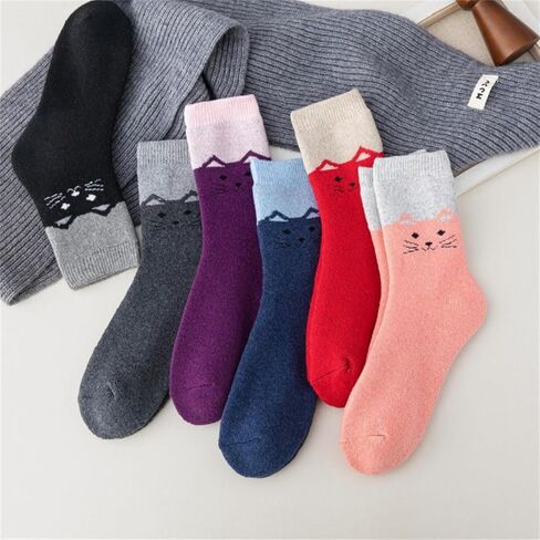 Winter Wool Socks For Kids Warm Crew Thick Cozy Thermal Toddlers Boys Girls 6 Pairs Cotton Soft Women Long Black in Saudi Arabia