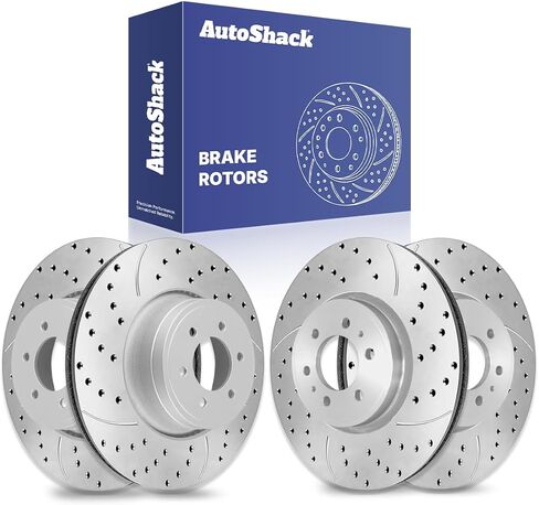 Autoshack Black Hat Black Hat Practed and Slotted Brake Brake Rotors الأمامي والخلفي مجموعة استبدال دوار الفرامل لعام 2012-2018 Ford F-150 2.7L 3.0L 3.3L 3.5L 3.7L 5.0L 6.2L V6 V8 4WD AWD RWD BRKPKG784 in Kuwait