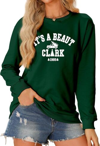 سويت شيرت نسائي من It's a Beaut Clark، سويت شيرتات عيد الميلاد المضحكة، عطلة عيد الميلاد، فتحة رقبة مستديرة وأكمام طويلة in Kuwait