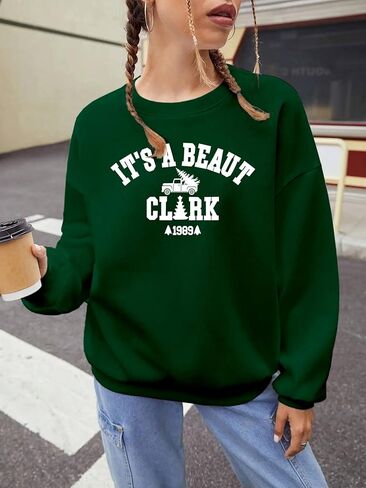 سويت شيرت نسائي من It's a Beaut Clark، سويت شيرتات عيد الميلاد المضحكة، عطلة عيد الميلاد، فتحة رقبة مستديرة وأكمام طويلة in Kuwait