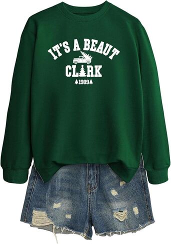 سويت شيرت نسائي من It's a Beaut Clark، سويت شيرتات عيد الميلاد المضحكة، عطلة عيد الميلاد، فتحة رقبة مستديرة وأكمام طويلة in Kuwait