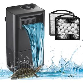 Turtle Tank Filter Aquarium Filter w/ Detachable U-V Light for 30-75Gal, Waterfall Flow Adjustable Low Water Level Internal Green Clean Machine Killing Deodorization Saltwater Freshwater Crystal Clear in Kuwait