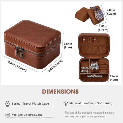 ProCase Travel Watch Case, 3 Slots Leather Mens Jewelry Box, Portable Watches Cufflinks Accessories Storage Case, Zippered Carrying Organizer Bag for Man -Black in Kuwait