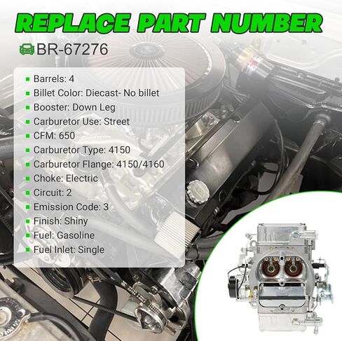 BR-67270 Carburetor 600 CFM/4150 Model/4-Barrel for Holley Quick Fuel Brawler Vacuum Secondary Electric Choke, Compatible with Corvette Dodge Ford Buick GMC Chrysler Plymouth Mercury in Kuwait