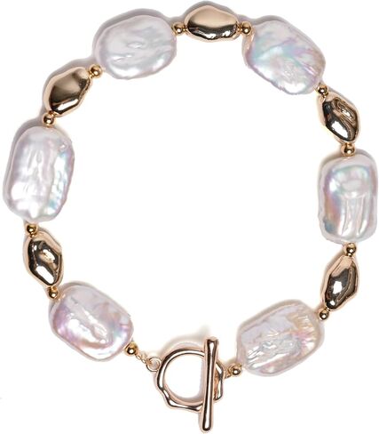 Irregular Baroque Pearl Bracelets Pearl Bangle 18K Gold Plated Buckle Freshwater Pearl Bracelets Everyday Jewelly for Women (a) in Saudi Arabia