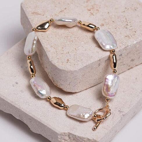 Irregular Baroque Pearl Bracelets Pearl Bangle 18K Gold Plated Buckle Freshwater Pearl Bracelets Everyday Jewelly for Women (a) in Saudi Arabia