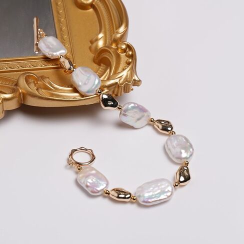 Irregular Baroque Pearl Bracelets Pearl Bangle 18K Gold Plated Buckle Freshwater Pearl Bracelets Everyday Jewelly for Women (a) in Saudi Arabia