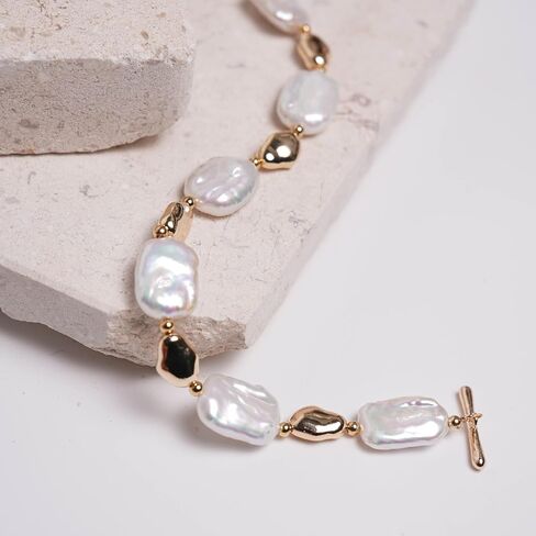 Irregular Baroque Pearl Bracelets Pearl Bangle 18K Gold Plated Buckle Freshwater Pearl Bracelets Everyday Jewelly for Women (a) in Saudi Arabia