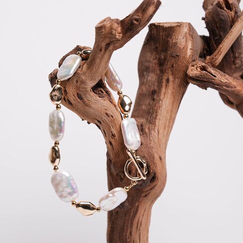 Irregular Baroque Pearl Bracelets Pearl Bangle 18K Gold Plated Buckle Freshwater Pearl Bracelets Everyday Jewelly for Women (a) in Saudi Arabia