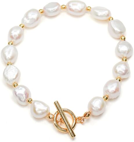 Irregular Baroque Pearl Bracelets Pearl Bangle 18K Gold Plated Buckle Freshwater Pearl Bracelets Everyday Jewelly for Women (a) in Saudi Arabia